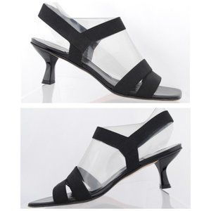 Stuart Weitzman Black Strappy Elastic Low Heel Slingback Sandals Size 7M Nice!